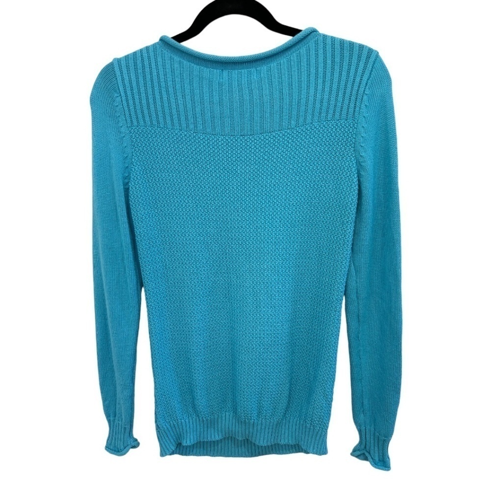 Calvin Klein Long Sleeve Cotton Blend Knit Turquoise Sweater Size Small - Picture 2 of 4